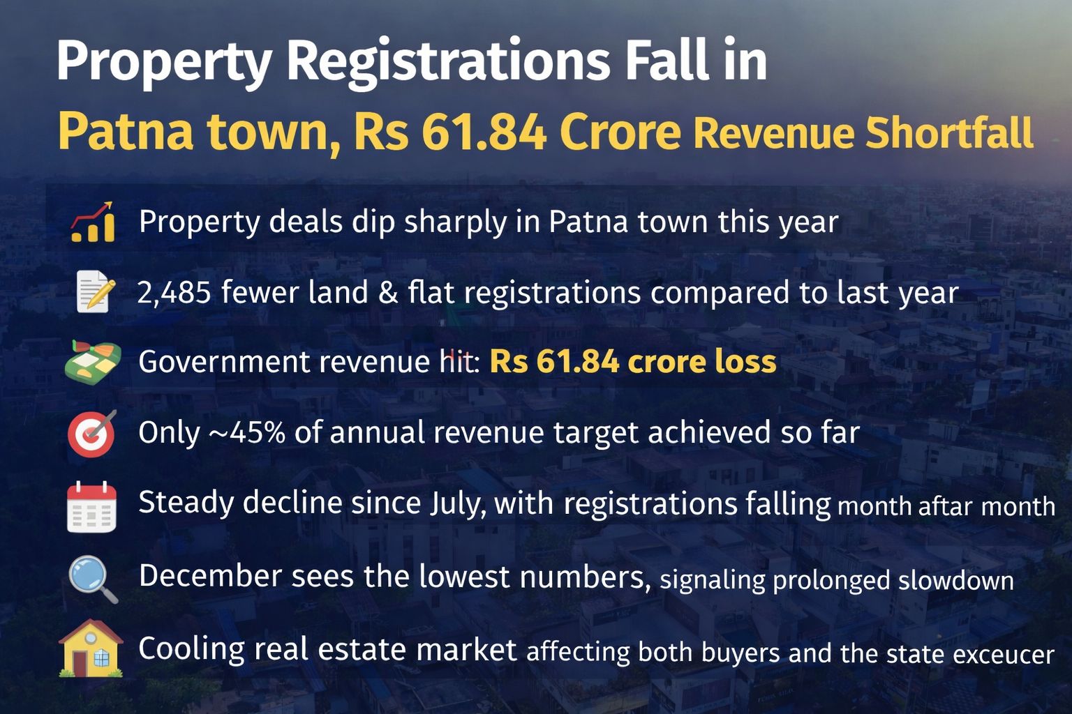 Patna Property Market Witnesses Slump in 2025 Amid Prolonged Slowdown