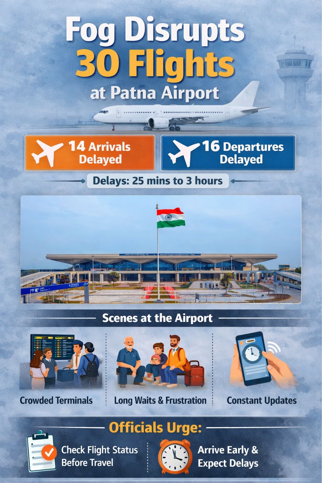 Fog and Poor Visibility Delay 30 Flights at Patna Airport