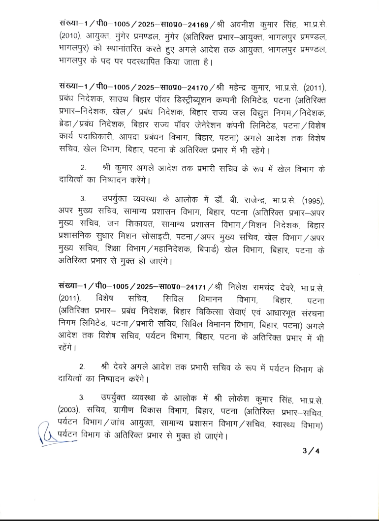 Bihar Govt Orders IAS Reshuffle as Sanjeev Hans and N Vijayalakshmi Get New Postings, See Full List Here
