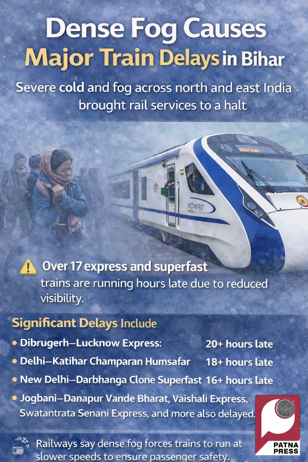 Dense Fog Paralyses Rail Services Across Bihar as Dozens Of Trains Run Hours Late