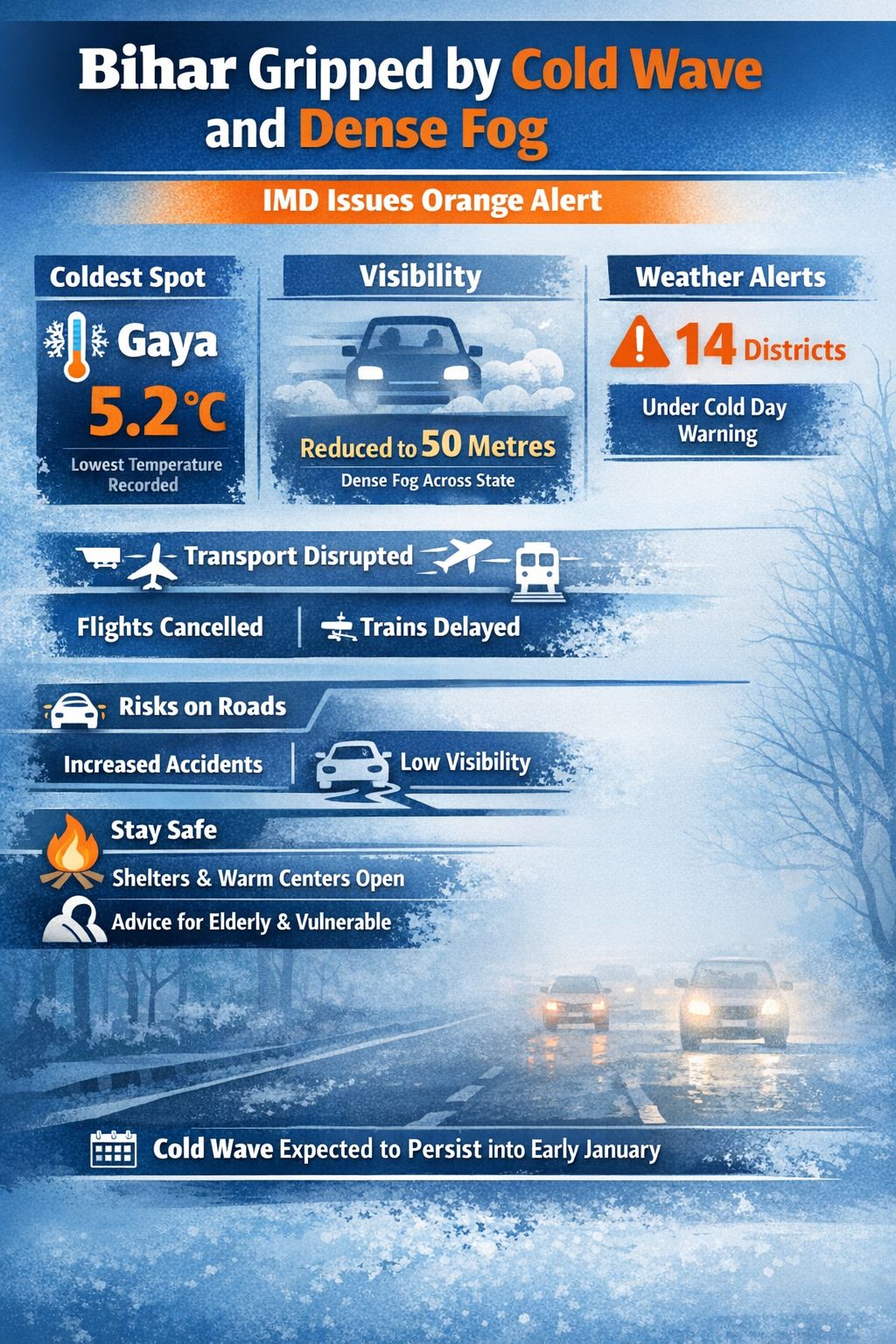 Gaya Coldest in Bihar at 5.2°C as Cold Day Alert Issued for 2 Days in 14 Districts
