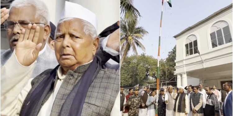 Lalu Prasad Hoists Tricolour at RJD Residences as Tejashwi Yadav Misses Republic Day Ceremonies