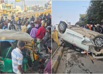 Two Injured as Car Overturns After Collision with Auto-Rickshaw on Patna’s Atal Path
