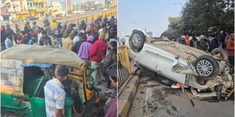Two Injured as Car Overturns After Collision with Auto-Rickshaw on Patna’s Atal Path
