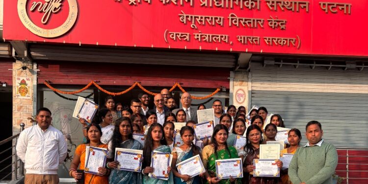 Certificates awarded to Jeevika women after industry-backed skills training in Begusarai