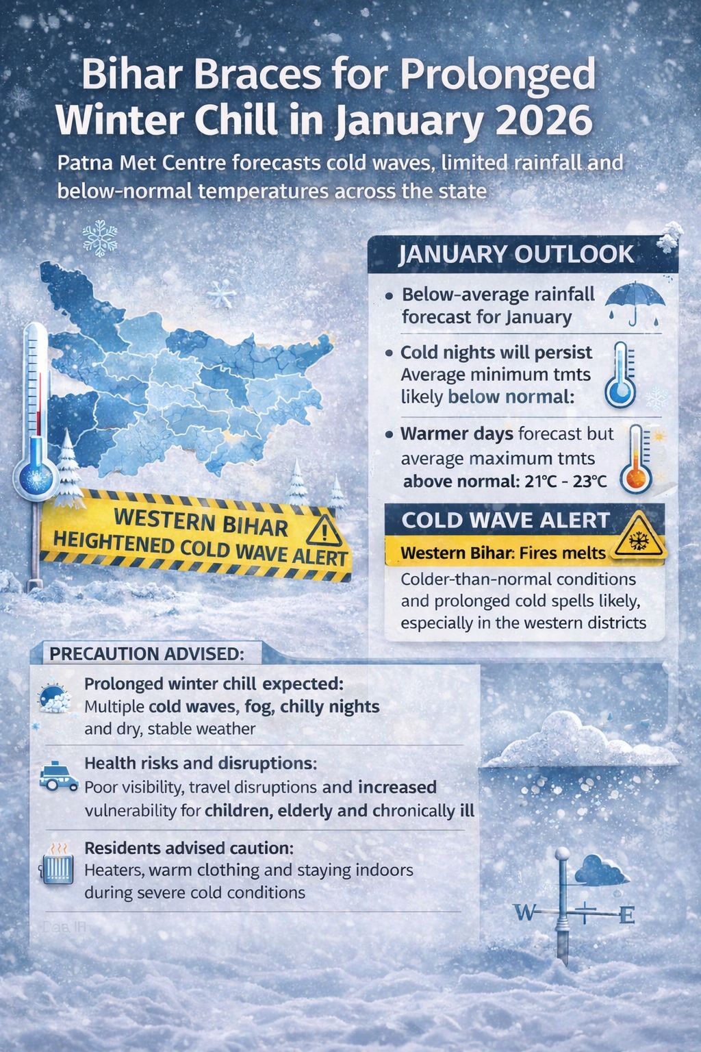 Bihar Braces for Prolonged Winter Chill as January Forecast Warns of Cold Waves and Colder Nights