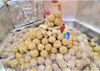 Baba Garibnath Adorned with 101 kg of  Puffed Rice and Tilkut in Muzaffarpur
