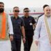 Samrat Choudhary, Nityanand Rai and Dilip Jaiswal receive Amit Shah at Kishanganj airport during his official visit.