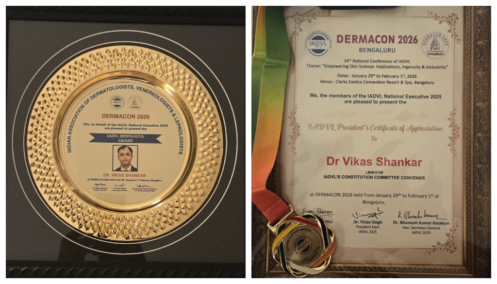 Patna Dermatologist Dr Vikas Shankar Wins Two National Honours At DERMACON 2026 in Bengaluru