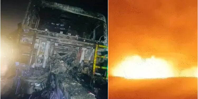 Police Narrowly Escape After Dumper Truck Rams Dial 112 Vehicle and Bursts Into Flames in Patna