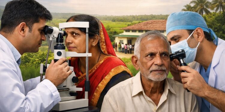 Rural patients receive eye and ENT check-ups at a community health centre as Bihar plans to deploy specialists across CHCs