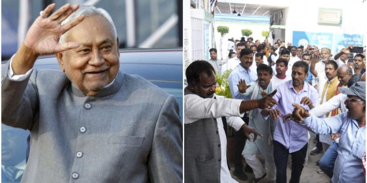 Nitish Kumar’s Rajya Sabha Row: JD(U) Workers Protest at Patna Office, Allege BJP Conspiracy