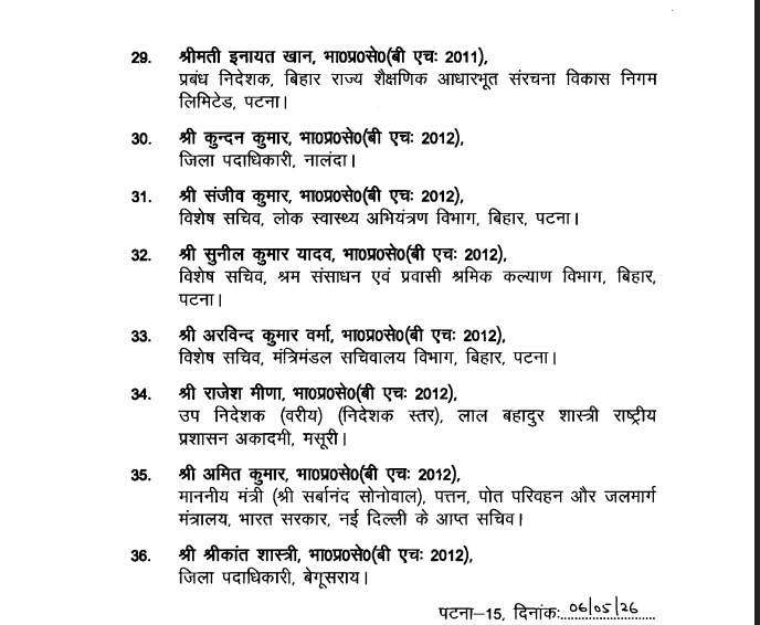 36 Bihar IAS Officers, Including Four District Magistrates, Selected for Mid-Career Training in Mussoorie