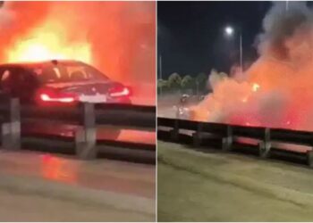 BMW Catches Fire on Patna Marine Drive; Luxury Car Reduced to Ashes in Late-Night Blaze