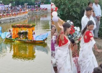 ISKCON Hosts Patna’s First Boat Festival With Flower-Adorned Swan Boat at Adalatganj Pond