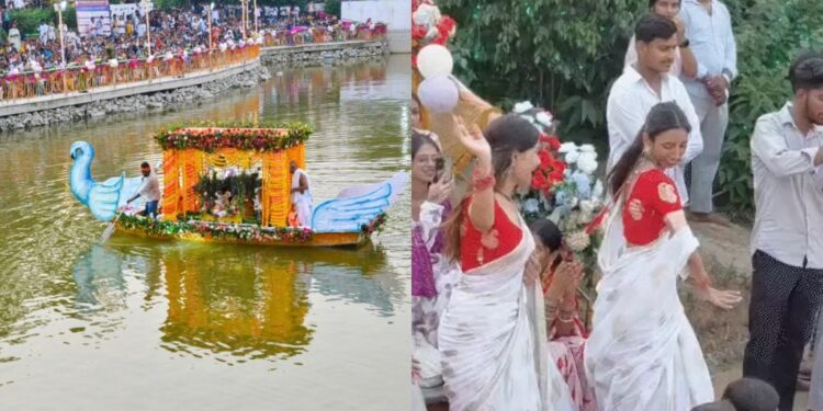 ISKCON Hosts Patna’s First Boat Festival With Flower-Adorned Swan Boat at Adalatganj Pond