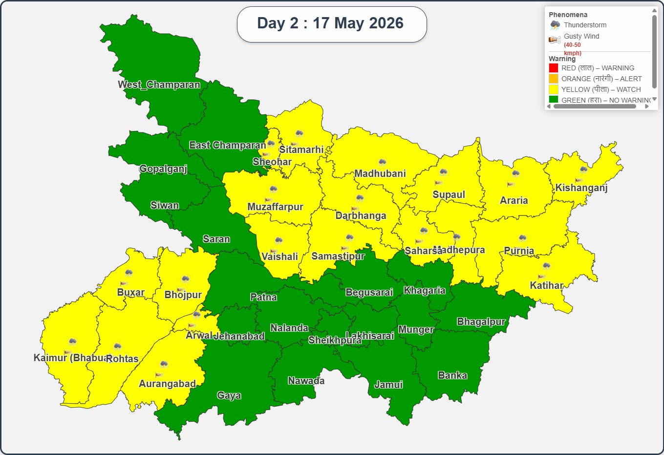 Yellow Alert Issued In 20 Bihar Districts As Thunderstorms, Strong Winds And Lightning Threat Looms