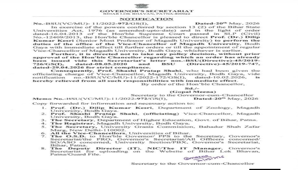 Magadh University Gets New Acting Vice-Chancellor, Prof SP Shahi Shifted