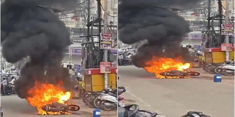 Moving Motorcycle Catches Fire On Patna's Exhibition Road, Rider Escapes Unhurt