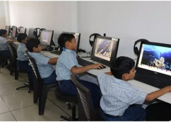 Representative image of a Bihar model school classroom with ICT lab equipment, computers and digital learning facilities