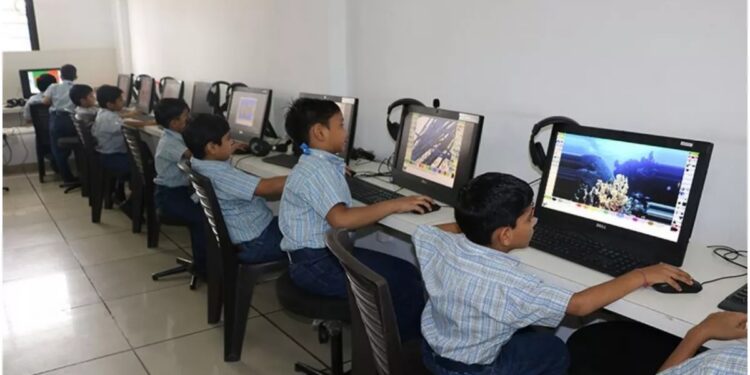 Representative image of a Bihar model school classroom with ICT lab equipment, computers and digital learning facilities