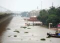 Ganga river flowing at an elevated level in Patna during the flood situation