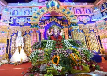 Meenakshi Temple-inspired Ganesh Utsav pandal that will feature a Lalbaugcha Raja replica in Patna