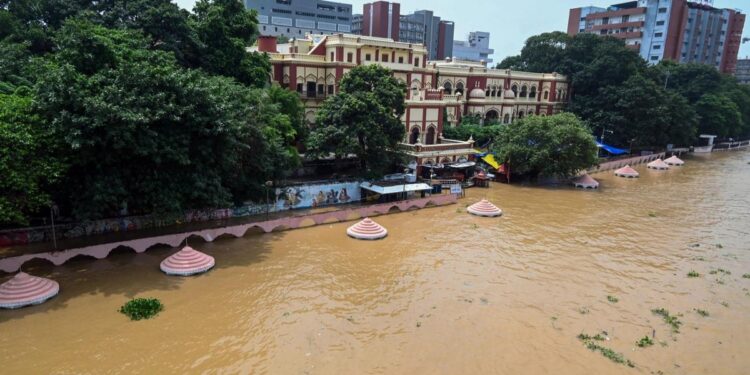 Rising Ganga water level at Gandhi Ghat in Patna as downstream districts are placed on high alert