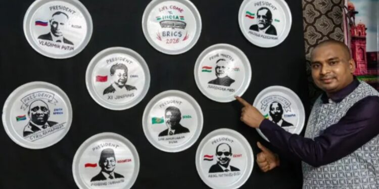 Motihari Sand Artist Madhurendra Turns Leaves Into Canvas, Creates Portraits of 9 BRICS Leaders