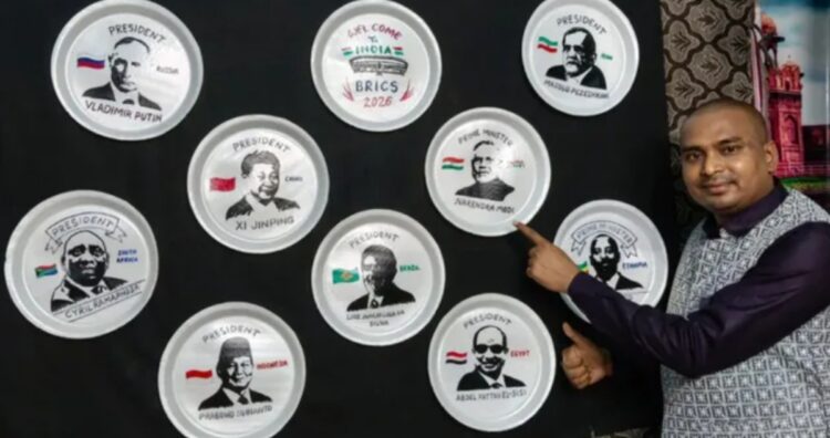 Motihari Sand Artist Madhurendra Turns Leaves Into Canvas, Creates Portraits of 9 BRICS Leaders