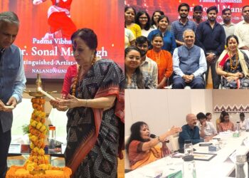 Padma Vibhushan Sonal Mansingh interacting with students and faculty at Nalanda University