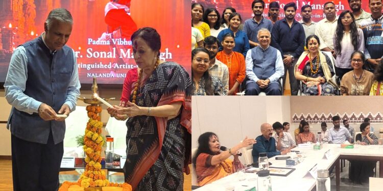 Padma Vibhushan Sonal Mansingh interacting with students and faculty at Nalanda University
