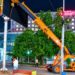 Patna Municipal Corporation workers removing an illegal unipole during a drive in Kankarbagh