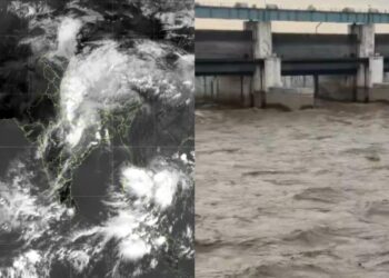 Cyclone Arnab impact in Bihar, showing heavy rain and rising river levels
