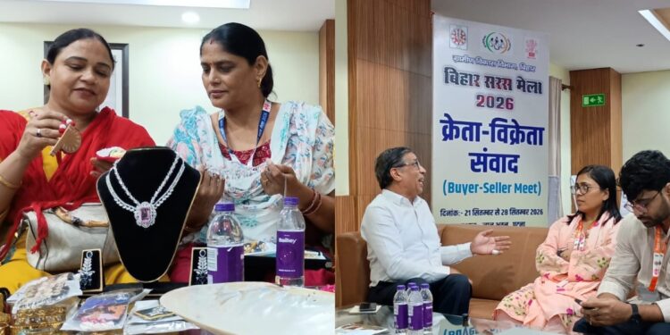 women entrepreneurs showcasing handicrafts and traditional products at the Bihar Saras Mela in Patna