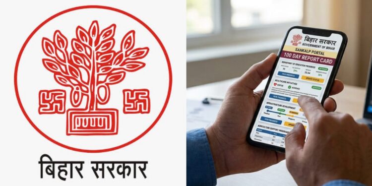 Representative AI Generated image of Bihar Sankalp Portal showing digital monitoring of the 100-day report card, government schemes, CM announcements and development projects