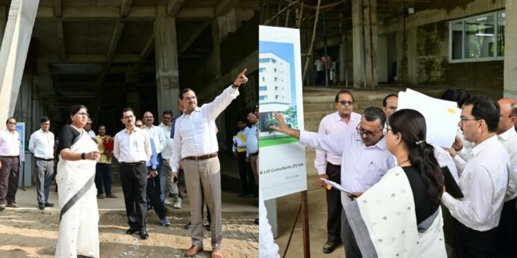 Bihar Building Construction Minister Leshi Singh inspecting the under-construction MLA hostel in Patna