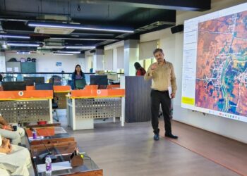 Bihar Deputy Chief Minister and Water Resources Minister Vijay Kumar Chaudhary inspecting the Control Command Centre in Patna during a flood situation review