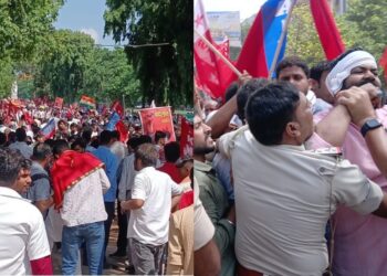 Patna Sees Twin Protests As Farmers, Workers And Students Take To Streets