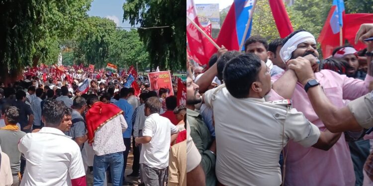 Patna Sees Twin Protests As Farmers, Workers And Students Take To Streets
