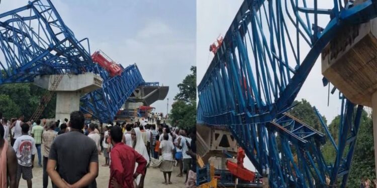 Workers injured after a bridge launcher falls at a construction site in Lalganj, Vaishali