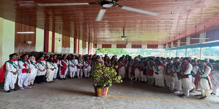 Students joining the ECO Task Force during an environmental awareness ceremony at Patna Women’s College