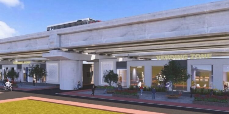 Representative AI Generated image of a proposed integrated commercial hub with parking and vending facilities in Patna