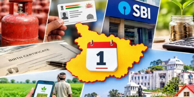 Representative AI Generated image showing key Bihar rule changes from October 1, including LPG, Aadhaar, SBI banking and property tax