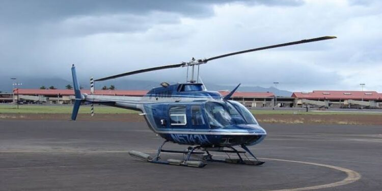 Representative image of a modern heliport with a helicopter, symbolising planned air connectivity in Bihar