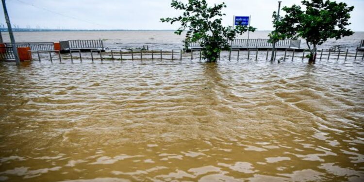 Rising Ganga water level at a ghat in Patna