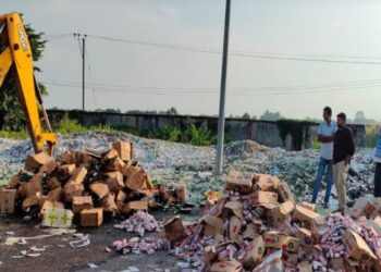7,500 Litres of Liquor Seized in 69 Cases Destroyed by Bulldozer in Gopalganj