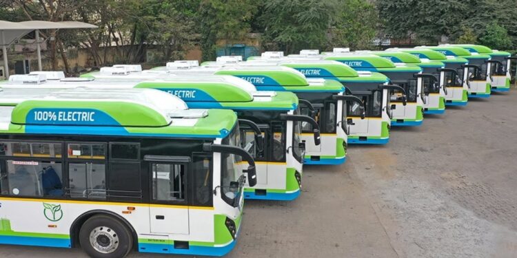 Electric bus operating on a road in Bihar as the state plans to expand its public transport network