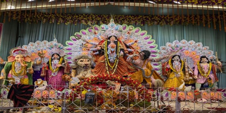 Durga Puja Pandal in Bihar with Safety Guidelines in Place