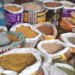 Rice and pulses displayed at a Patna grocery market amid rising festive-season prices